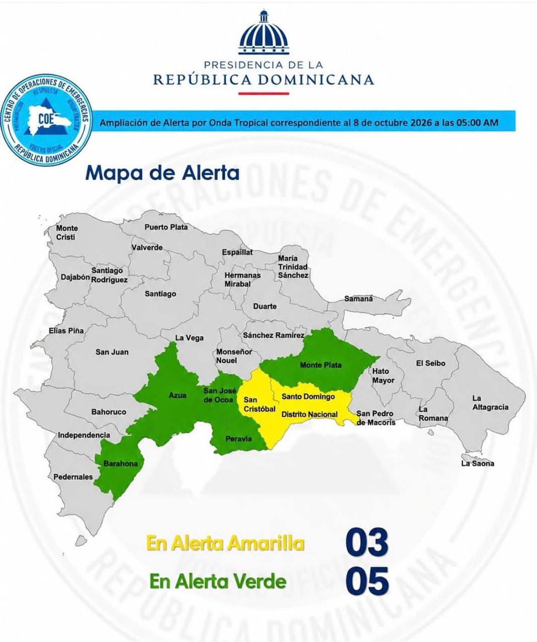 COE eleva a alerta amarilla a Santo Domingo y San Cristóbal por fuertes lluvias COE eleva a alerta amarilla a Santo Domingo y San Cristóbal por fuertes lluvias